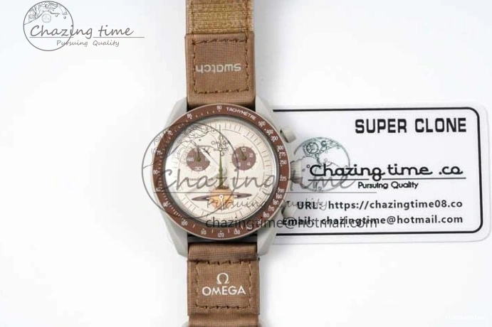 0309 Speedmaster Misson To Saturn 1:1 Best Edition Beige Dial On Nylon Strap Quartz Casual 7861